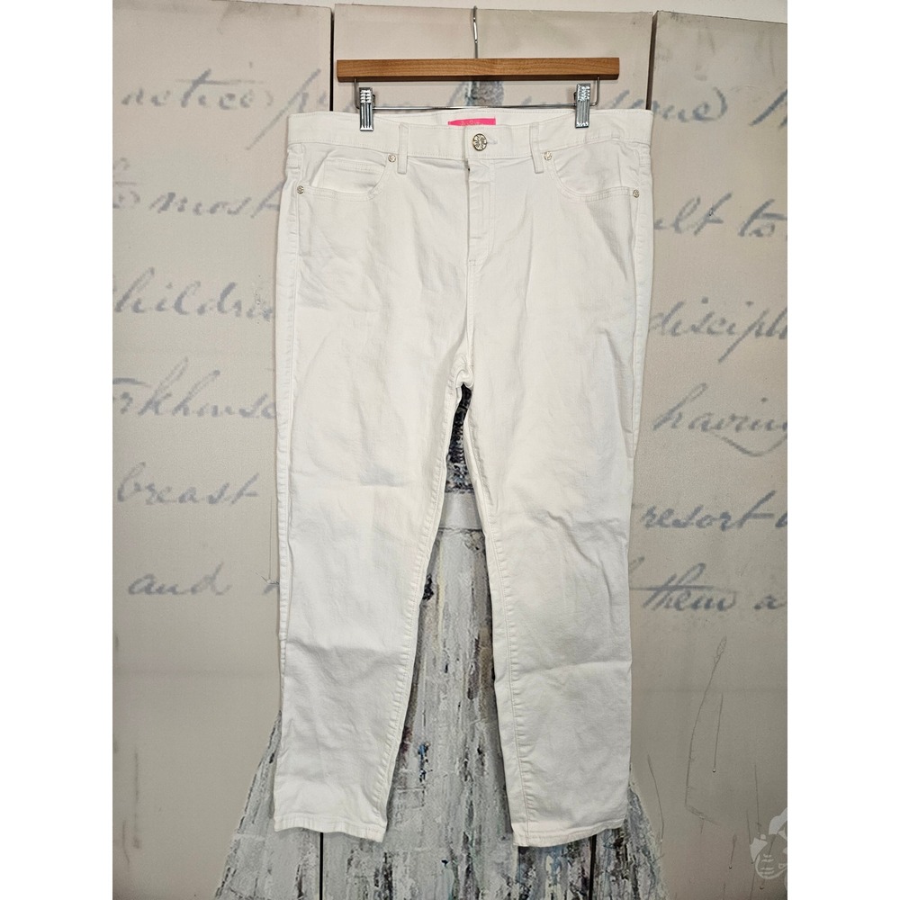 Lilly Pulitzer South Ocean High Rise Skinny Pants 16 White Stretch Denim